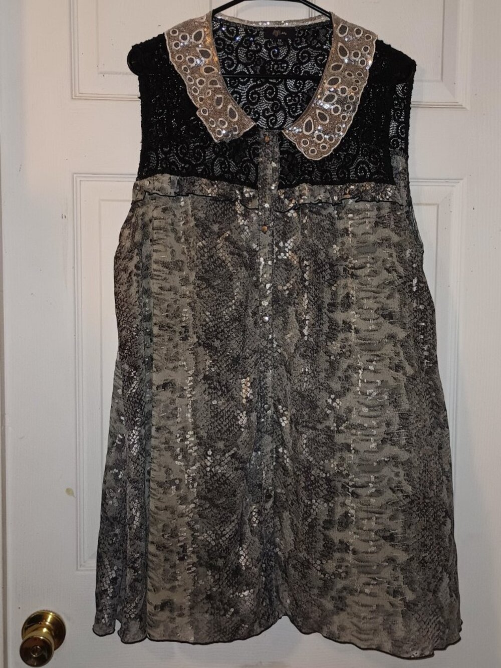 Eyeshadow Sleeveless Embellished Snake Print Blouse